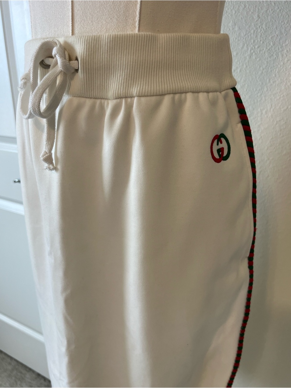 Gucci White Midi Pencil Skirt Web Stripe Logo Drawstring Size Small